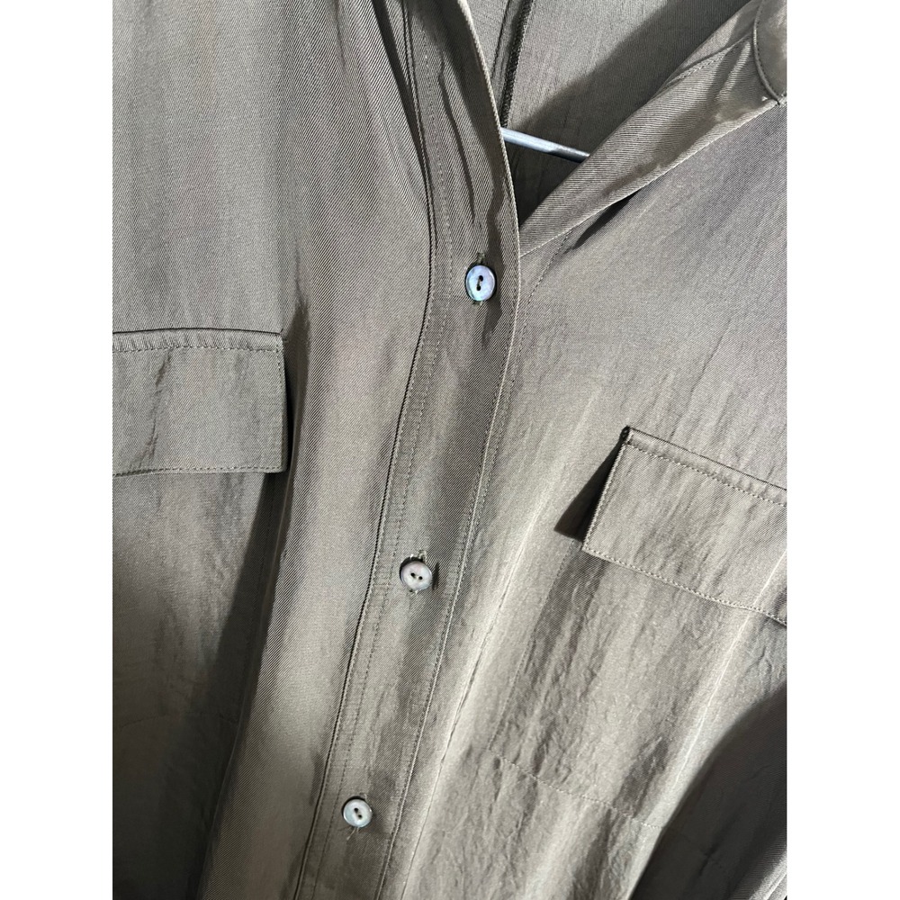 VINCE Olive Green Tie Front Utility Long Sleeve Shirt Dress - Picture 8 of 12